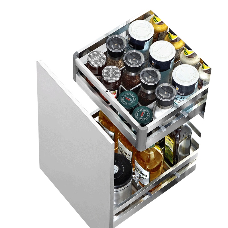 HIGOLD/悍高 L系列方管调味料拉篮 橱柜304不锈钢双层百变空间收纳篮