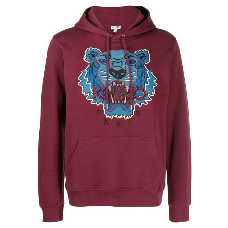 [直营]KENZO 高田贤三 男装 男士灰色棉质虎头图案连帽卫衣帽衫