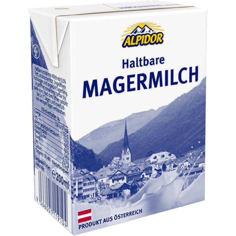 奥地利原装进口纯牛奶脱脂牛奶整箱早餐奶200ml*24盒装营养学生