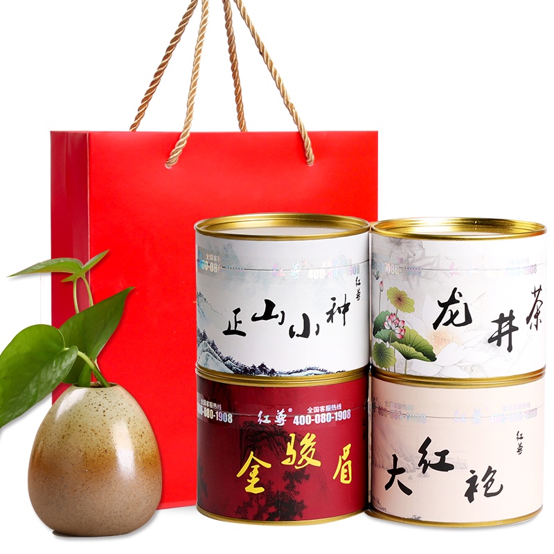 红尊绿茶龙井金骏眉红茶正山小种大红袍组合茶叶200g