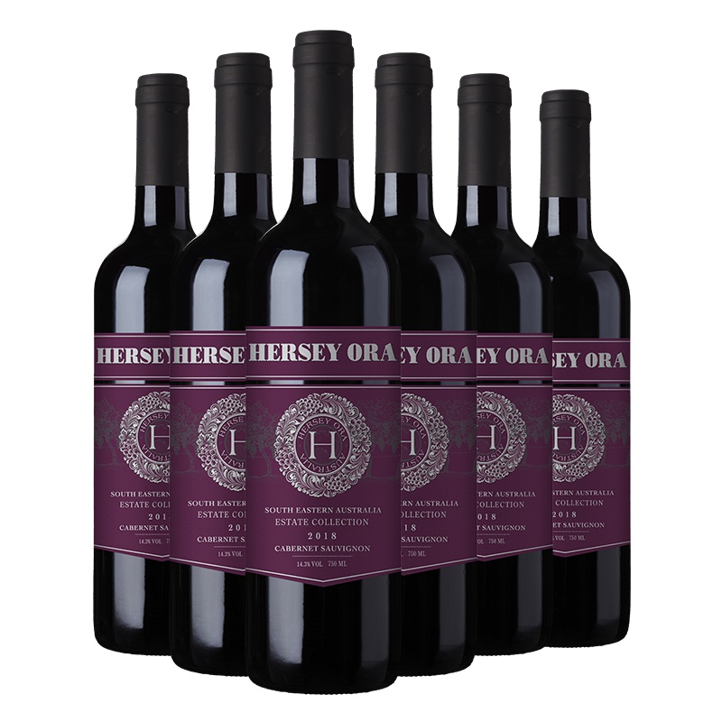 澳大利亚原瓶进口赫西奥拉(Hersey ora)红酒南澳酒庄臻选赤霞珠干红葡萄酒750ml*6整箱装