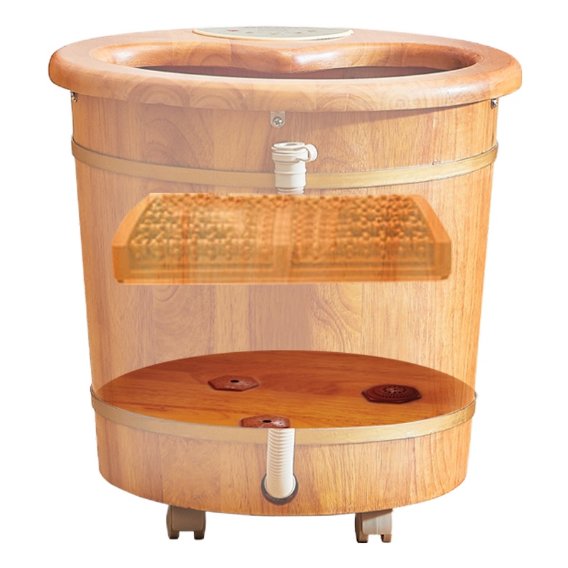 橡木泡脚桶电子加热恒温实木足浴盆洗脚家用自动按摩足疗养生木桶 26橡木(无恒温)+按摩器+2盒粉