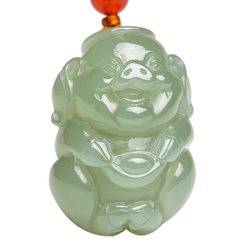 印象眸 和田玉福猪吊坠立体生肖猪玉石坠子 附送证书