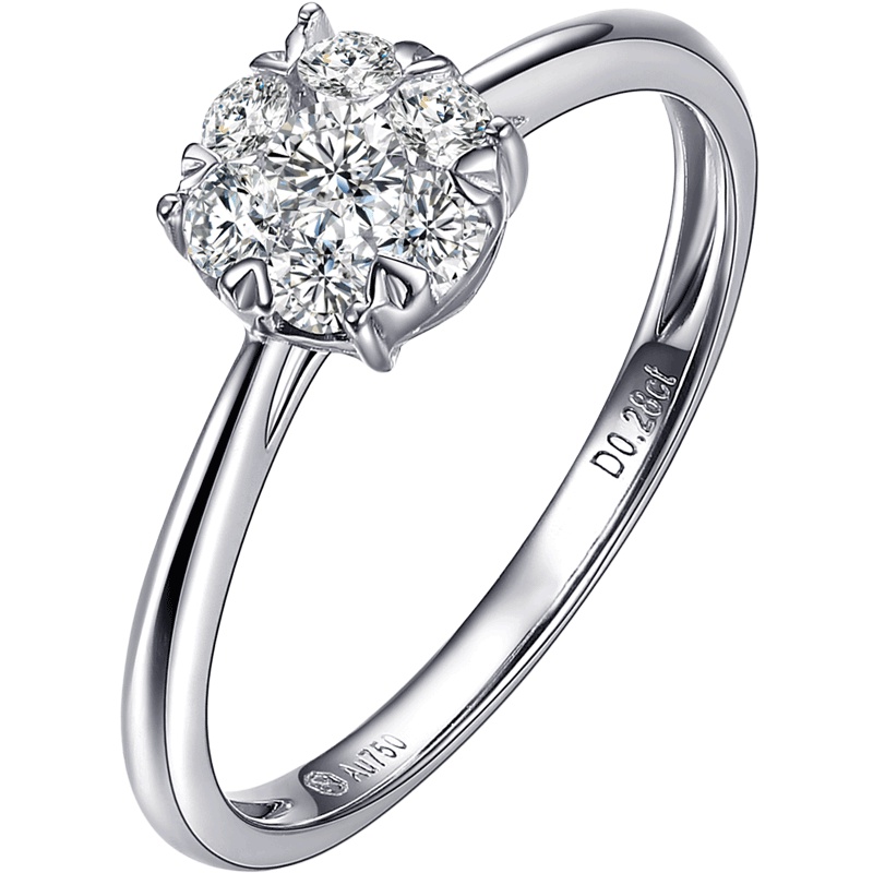 钻石世家 幸福花球钻戒女 白18K金钻石戒指女戒 捧花婚戒求婚戒指 50分效果群镶钻石戒指 主石共27分I-J色