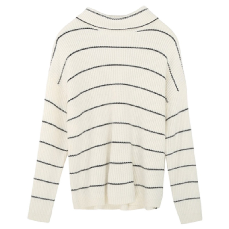 【专柜同款】拉夏贝尔针织衫女秋季时尚百搭宽松打底高领条纹上衣毛衣10017373