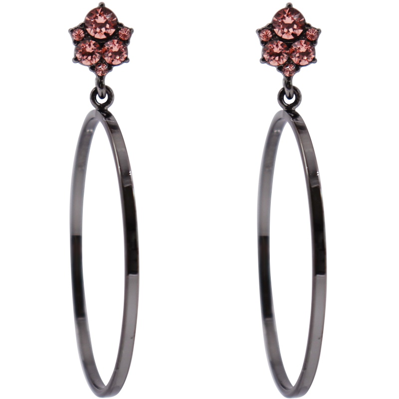 Givenchy 纪梵希 简约时尚圆环光面式镶粉钻线圈耳钉耳坠耳饰 黑色粉钻