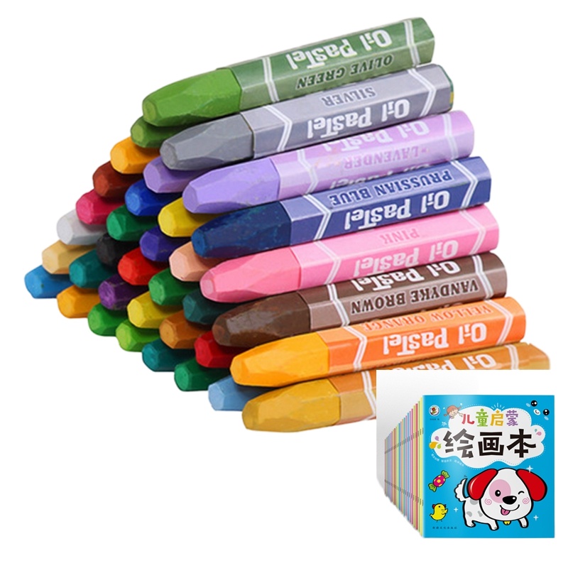 土豆猫 创意款儿童蜡笔 安全无毒环保油画棒 学生美术涂鸦绘画笔油画笔-36色盒装送1本绘画本