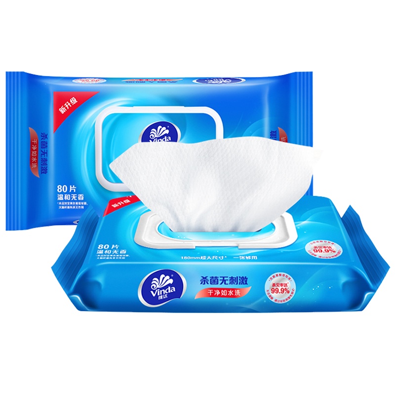 维达湿巾成人卫生湿纸巾无香80抽加盖便携草本杀菌无刺激柔湿巾1包