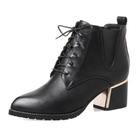 品点(Pandell)秋冬新款短靴尖头粗跟短靴女试试百搭女靴