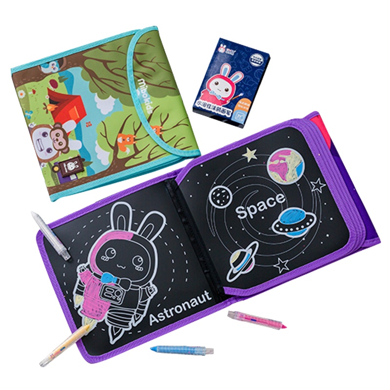 米宝兔 儿童便携画板3岁以上 学习绘画 写字涂鸦可擦儿童宝宝画板MB55-10146便携小画板-太空(紫)