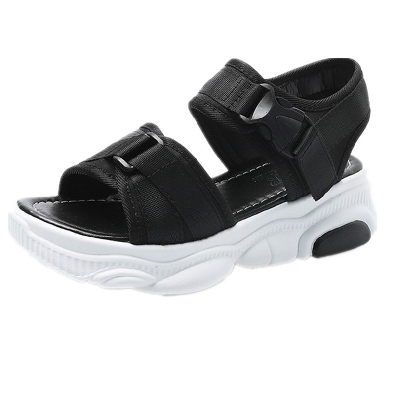 新款凉鞋鱼嘴夏季坡跟原宿风ulzzang女鞋子女厚底平跟凉鞋潮流