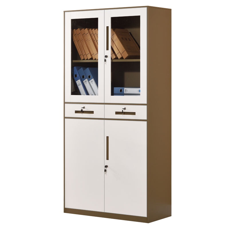 全简文件柜办公柜钢制铁皮柜资料柜档案柜储物拆装柜中二斗文件柜咖白套色