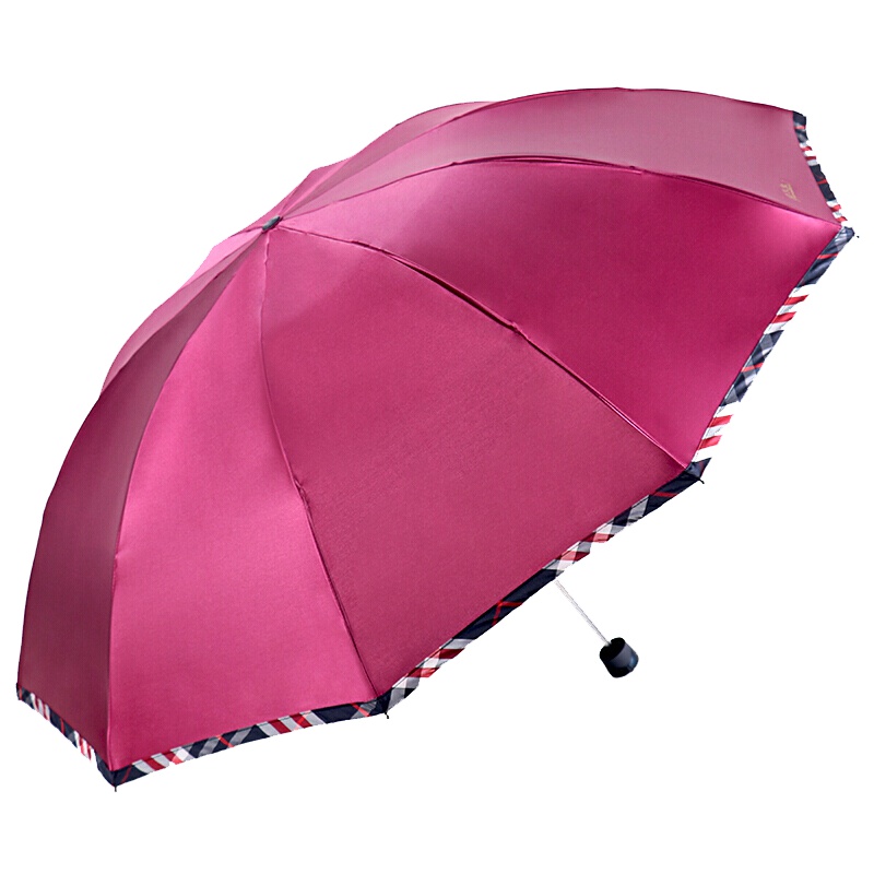天堂伞 加大加固缎面黑胶格子布包边防紫外线三折钢杆钢骨商务晴雨伞 69133