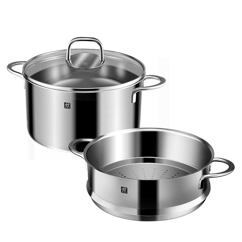 双立人（ZWILLING）Nova plus 24cm汤锅蒸笼套装不锈钢炖锅蒸屉蒸锅双层蒸锅2件套