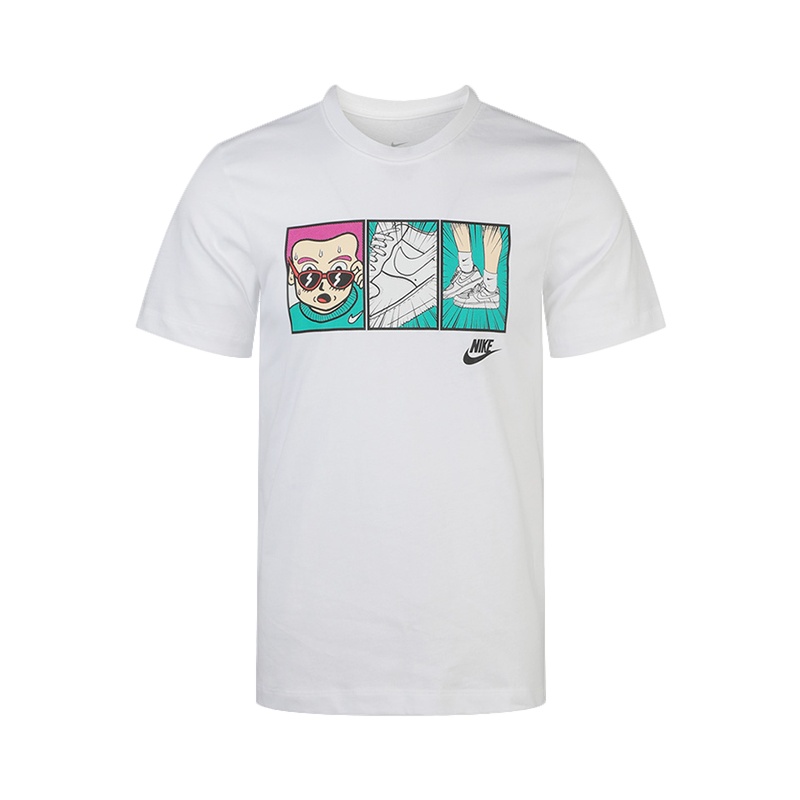 Nike耐克体恤衫男短袖新款漫画圆领运动白T恤CT6528-100
