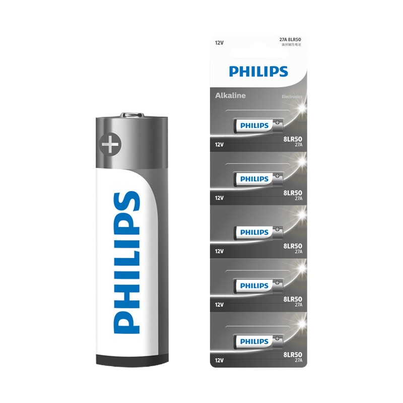 飞利浦(PHILIPS)27A12V电池5粒碱性高伏电池装适用于门禁/门铃/遥控器/车辆防盗器/电动券帘门/医疗仪器等