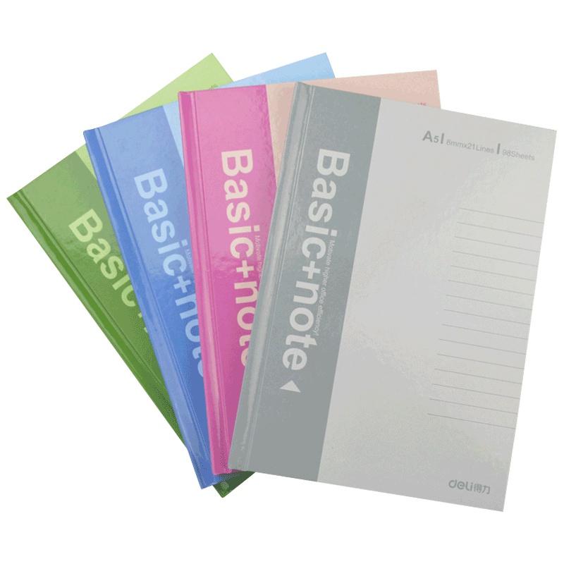 得力(deli)3284硬面抄5本 A5硬皮笔记本 加厚98页内芯硬壳记事本 8mm行距学生日记本 办公文具颜色随机