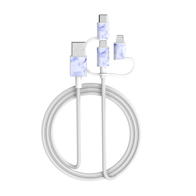 安福瑞iFory 一拖三MFi认证苹果安卓快充数据线三合一 通用iPhone系列安卓支持苹果12 淡蓝紫0.9米