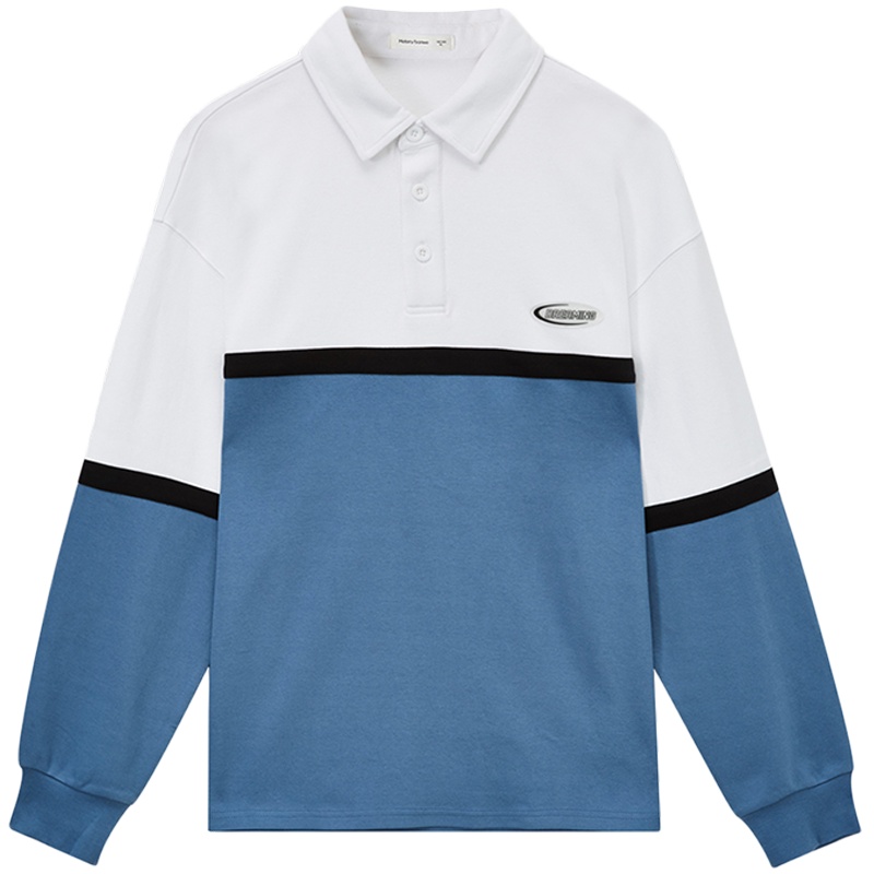[2件2折价:26]美特斯邦威撞色翻领卫衣男新款秋季拼接宽松潮流Polo衫衣服男