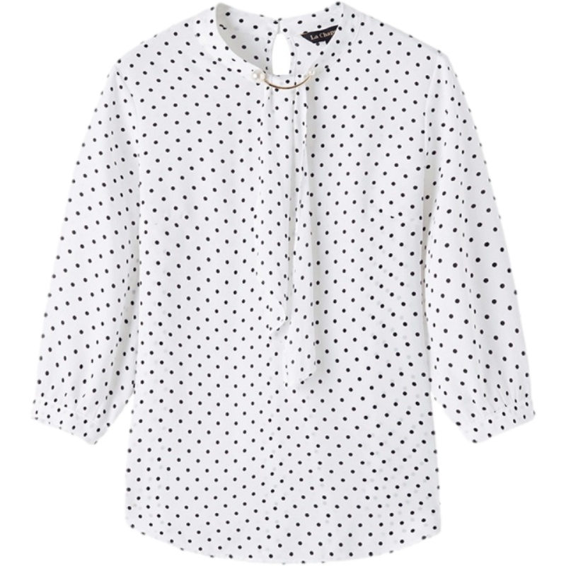 拉夏贝尔波点圆领雪纺上衣夏季新款女装韩版短袖衬衣衬衫很仙