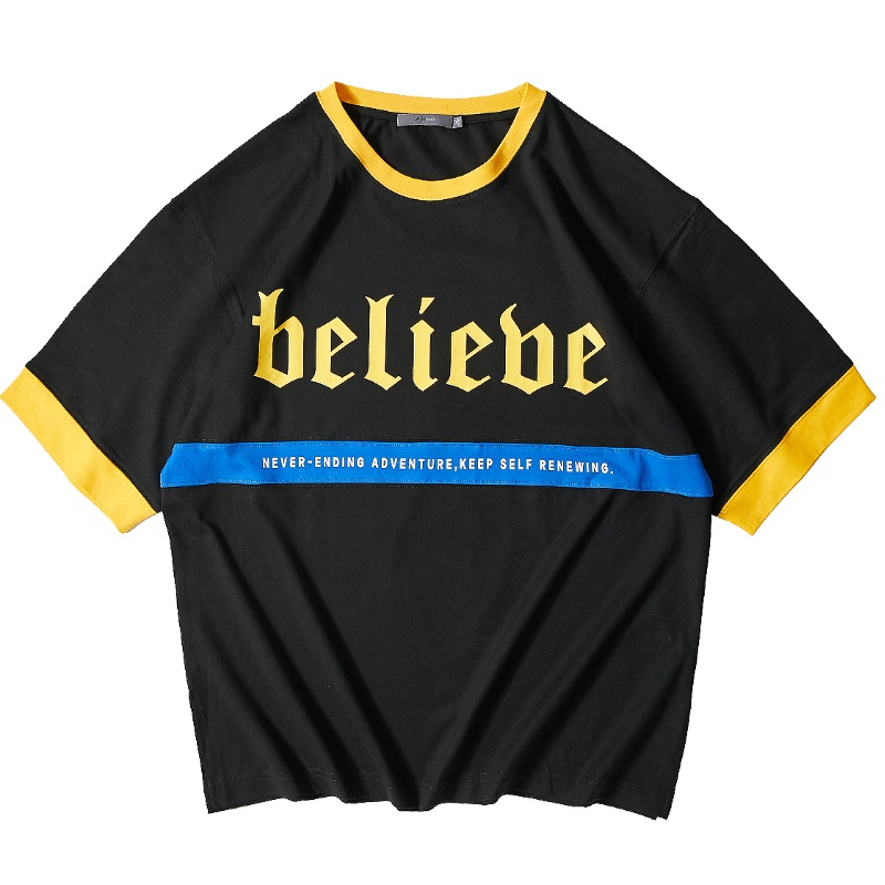 黑鲸撞色字母印花短袖T恤2019夏季短toversizeCNTBJ29201A