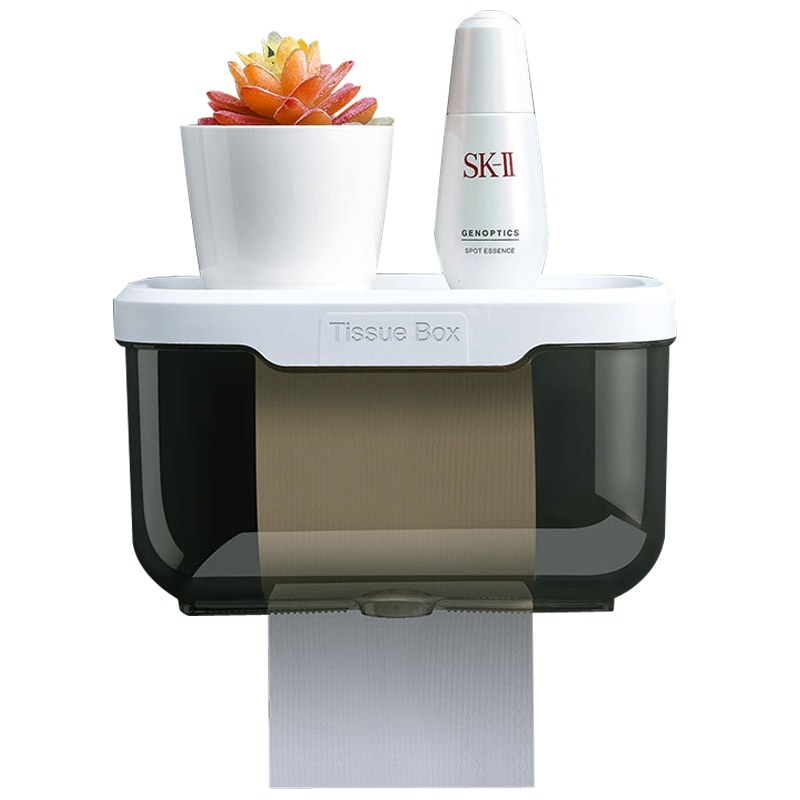 弘拜 免打孔卫生间防水纸巾盒 厕所挂墙抽纸厕手纸盒卫生纸置物架创意卷纸收纳盒