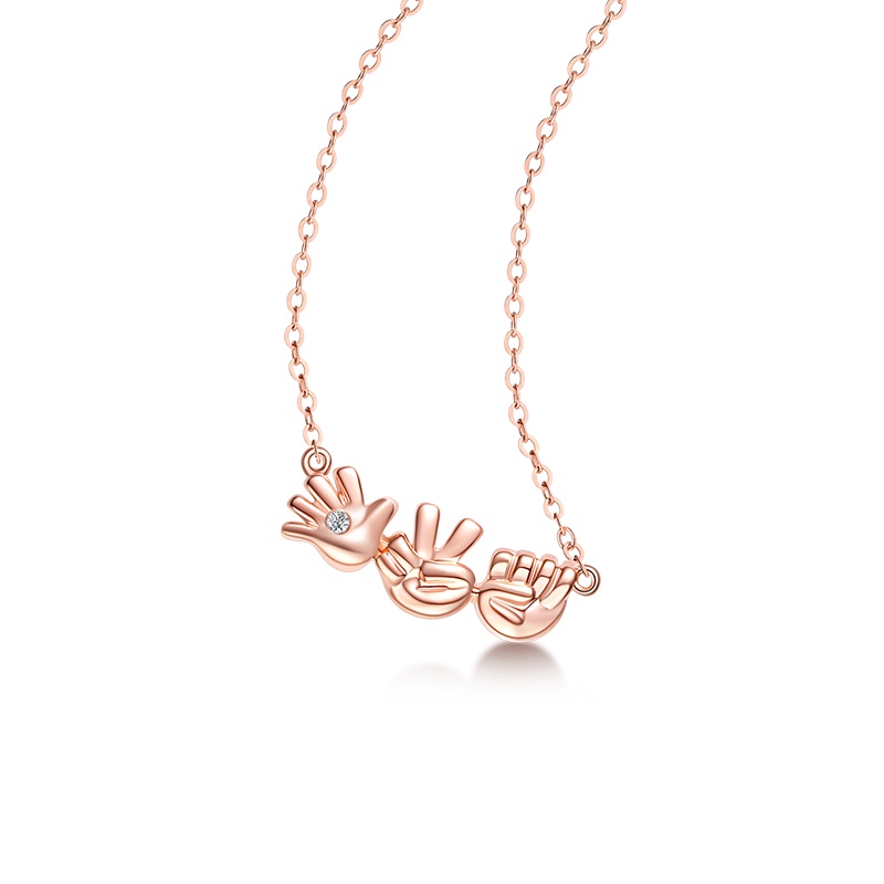 水贝珠宝(SHUIBEI JEWELRY) 18K金石头剪刀布黄金钻石项链 创意礼物首饰饰品 锁骨链 18K玫瑰金