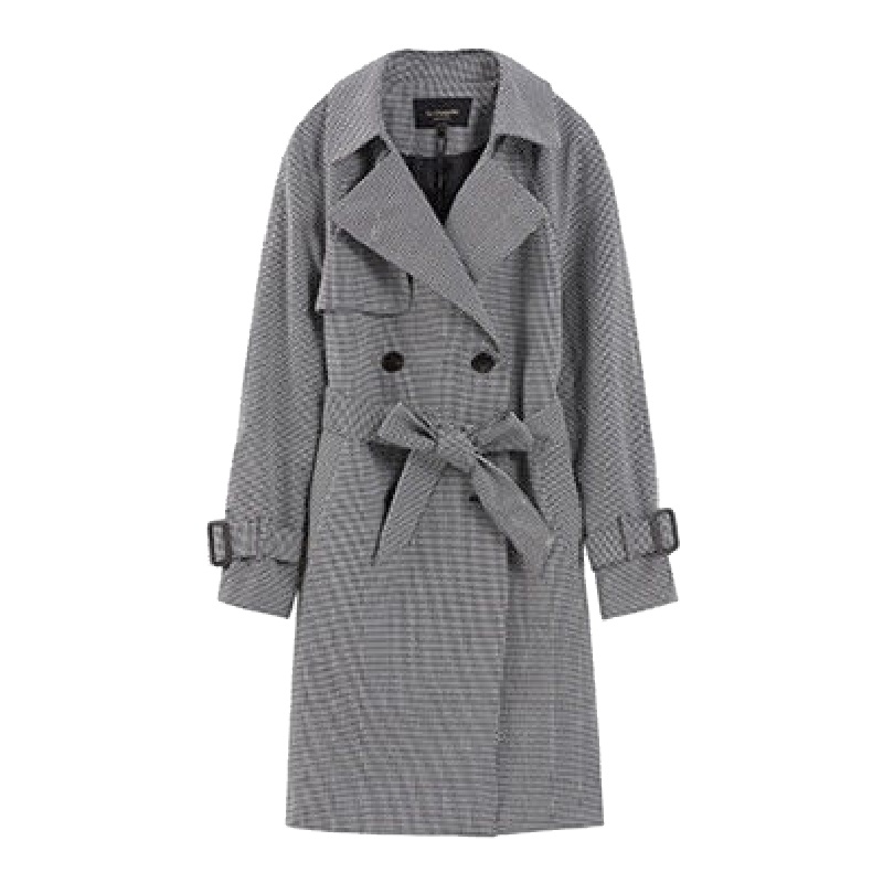 上新拉夏贝尔冬季新款韩版宽松外衣chic时尚千鸟格风衣外套女10018260