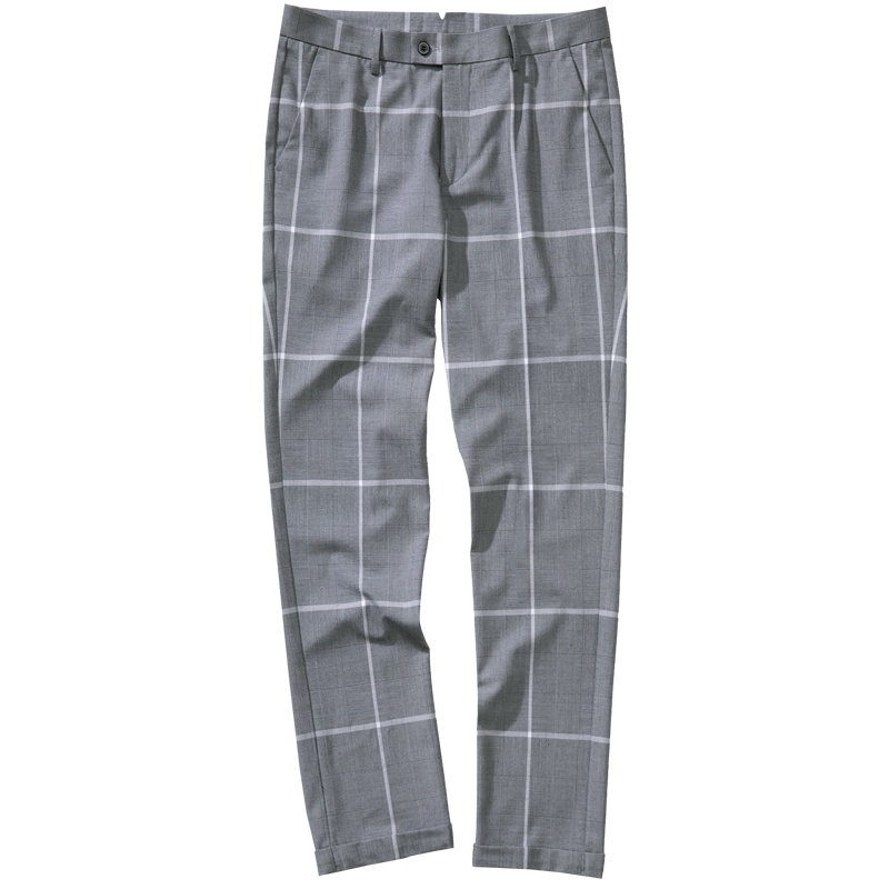 千纸鹤男装裤子2019新款时尚经典格子直筒九分休闲裤男裤70180