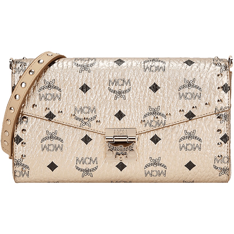 MCM 女士香槟金色铆钉人造革单肩斜挎包链条包 MWRASME05T1001