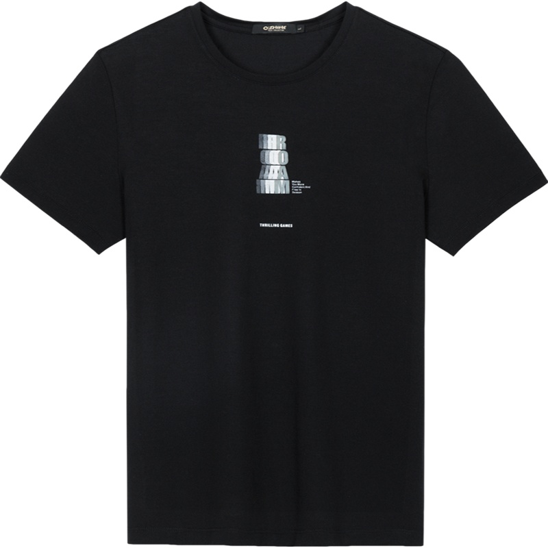 千纸鹤男士圆领休闲上衣2020春夏时尚字母印花短袖T恤男20401