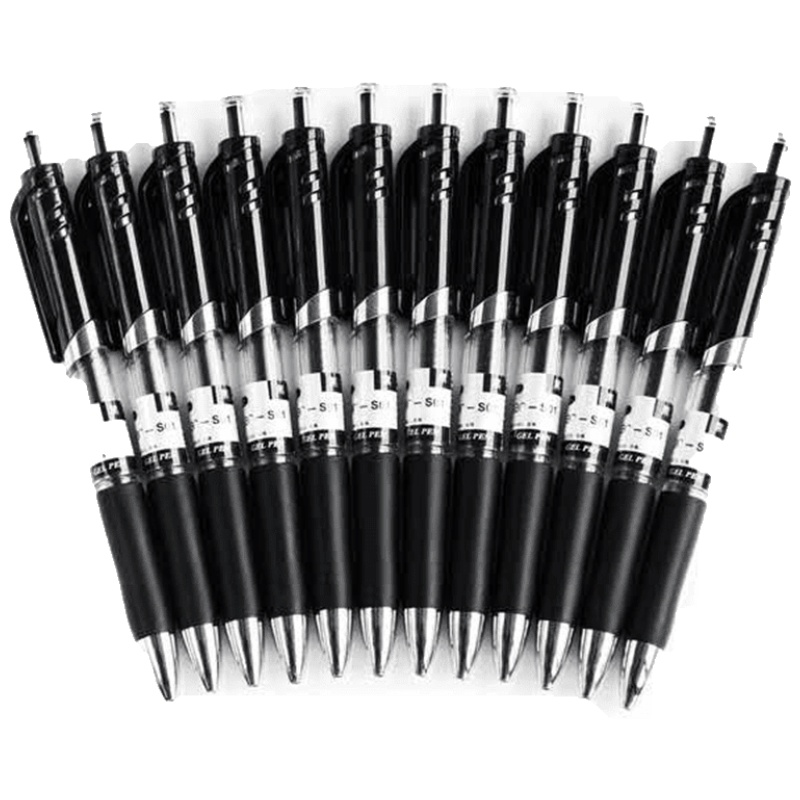 得力按动/非按动中性笔碳素签字水笔黑笔学生用办公用笔彩色文具专用笔