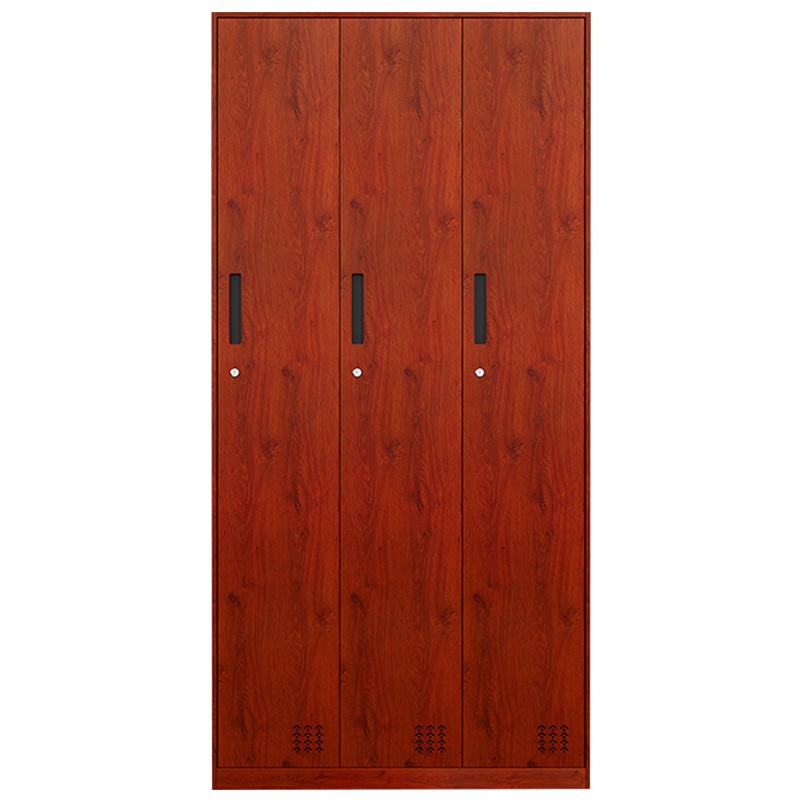 创世人 办公家具钢制更衣柜铁皮柜员工柜寄存包柜储物柜樱桃木纹拆装三门更衣柜