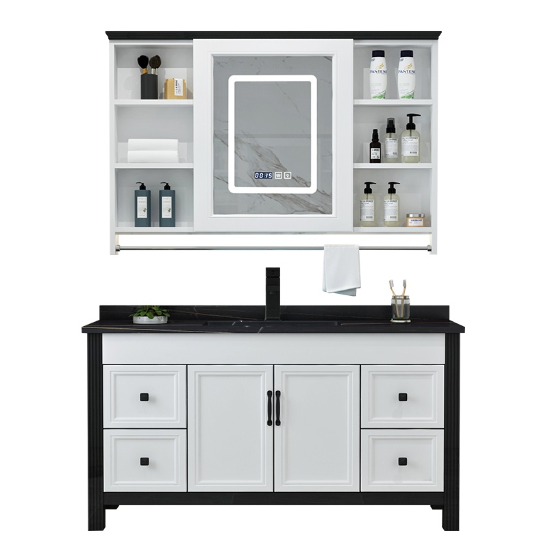 艺乐雅(YILEYA)北欧现代简约碳纤维浴室柜套装卫生间智能镜柜岩板一体台面洗手台洗脸池洗漱台盆一体柜组合落地式