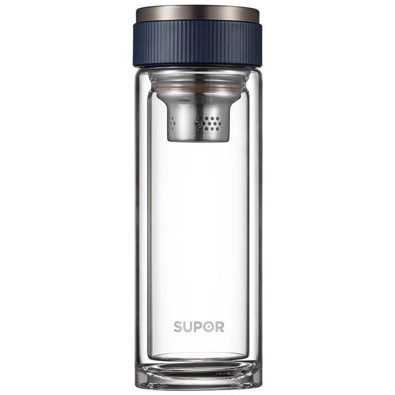 苏泊尔双层 耐热玻璃杯透明便携男女家用随手杯办公泡茶过滤杯子 KC28/33DV10