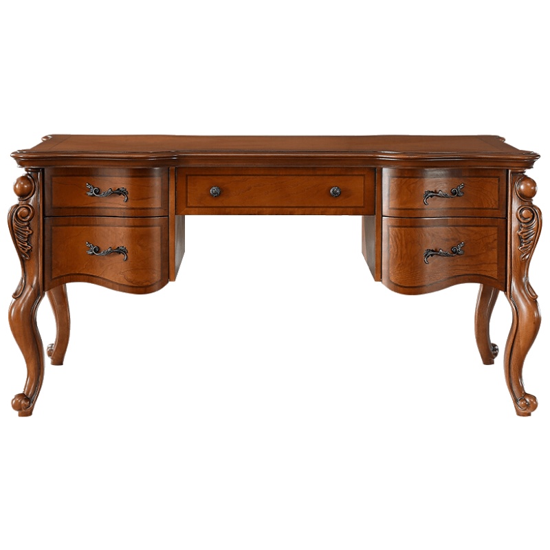 美式书桌实木复古写字台办公桌欧式家用电脑桌1.58米简欧书法桌椅 转椅 否安心抵