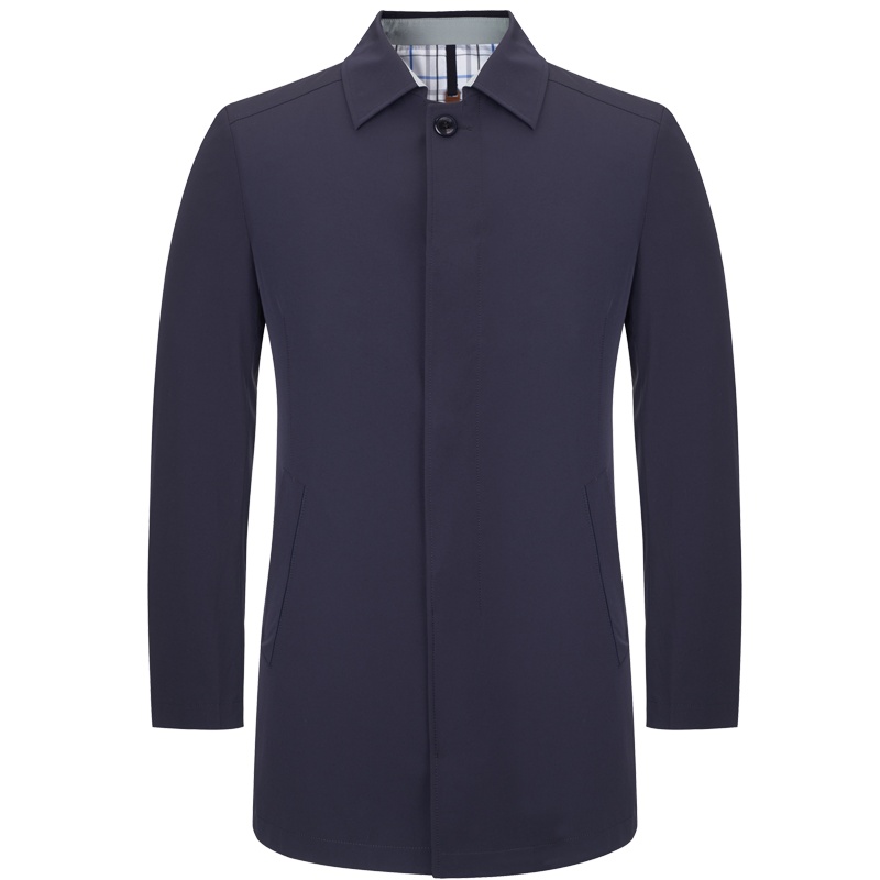 依文男士风衣超轻休闲男装 翻领中长款风衣修身外套