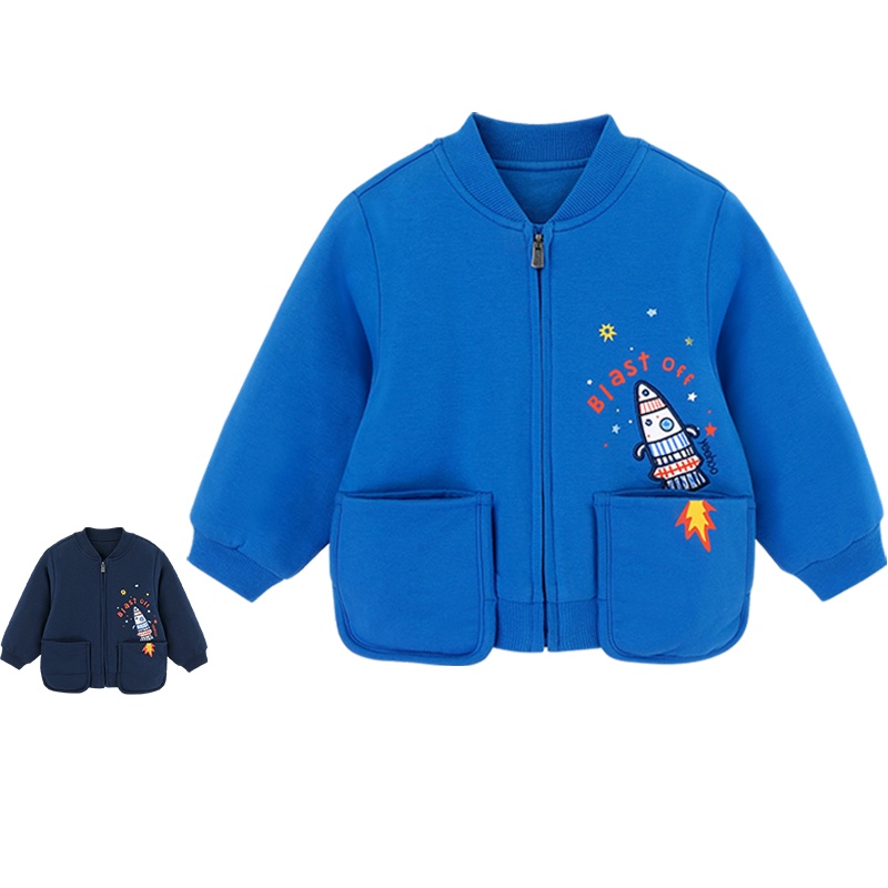 英氏童装儿童短外套男童针织翻领拉链上衣YRWBJ30380A01