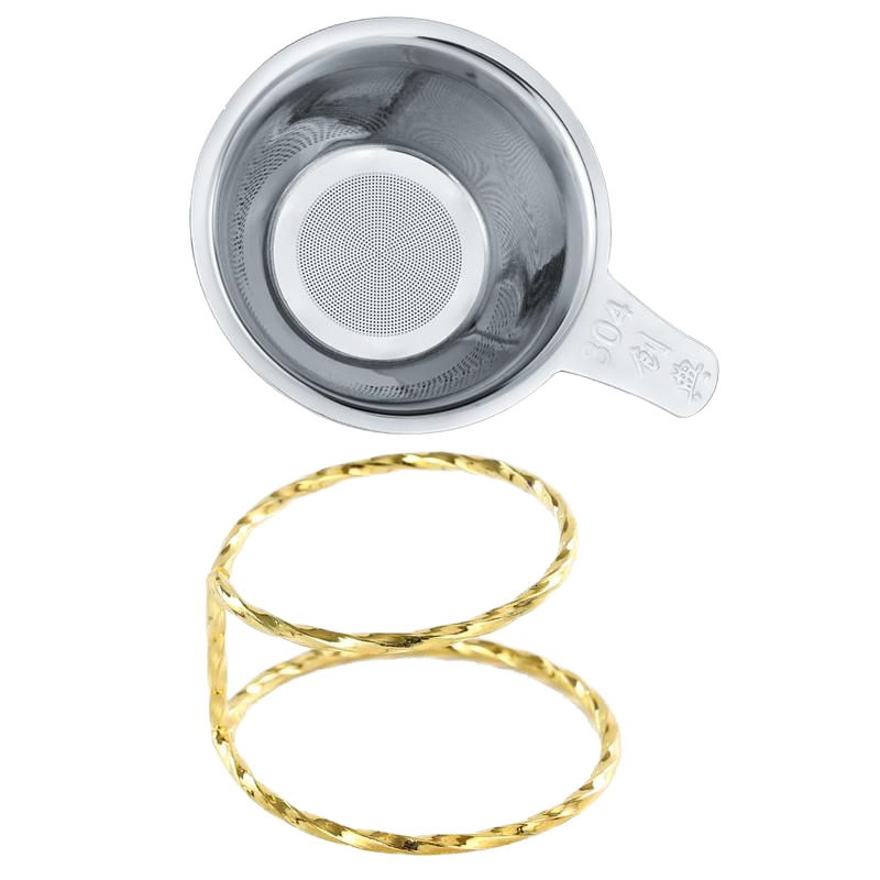 茶滤网加厚304不锈钢茶漏茶具茶叶过滤器公杯茶渣茶隔功夫茶漏网 三维工匠 CD-283茶漏+茶漏架金色