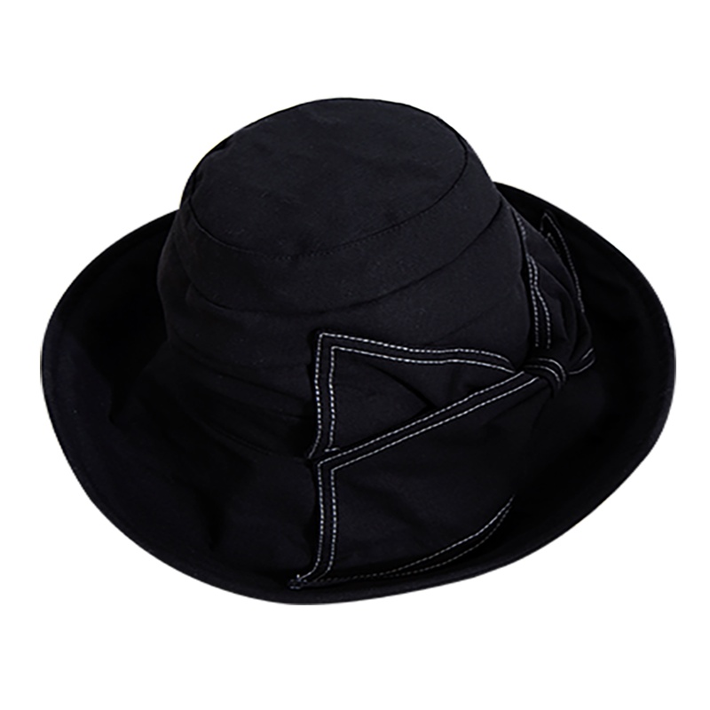 宏达HONDAR 女 四季戴森系亚麻蝶结小清新时尚韩版潮可爱文艺可折叠遮阳防晒旅游布帽盆帽MZ018C