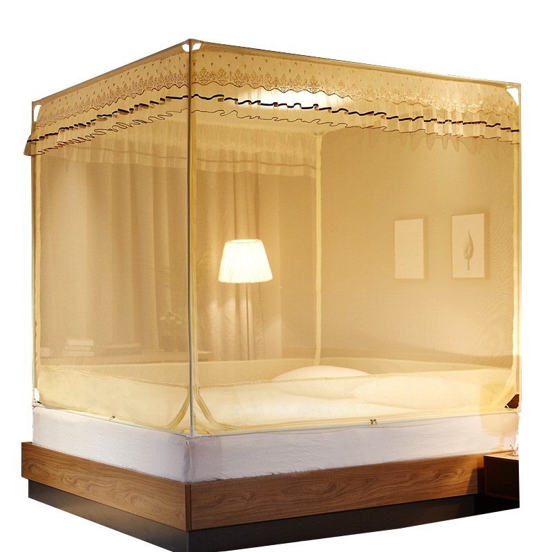 幸福派 蚊帐新款三开门儿童防摔蚊帐1.5m蒙古包1.8米床家用1.2拉链方顶公主风宫廷床上蚊帐防蚊床帘