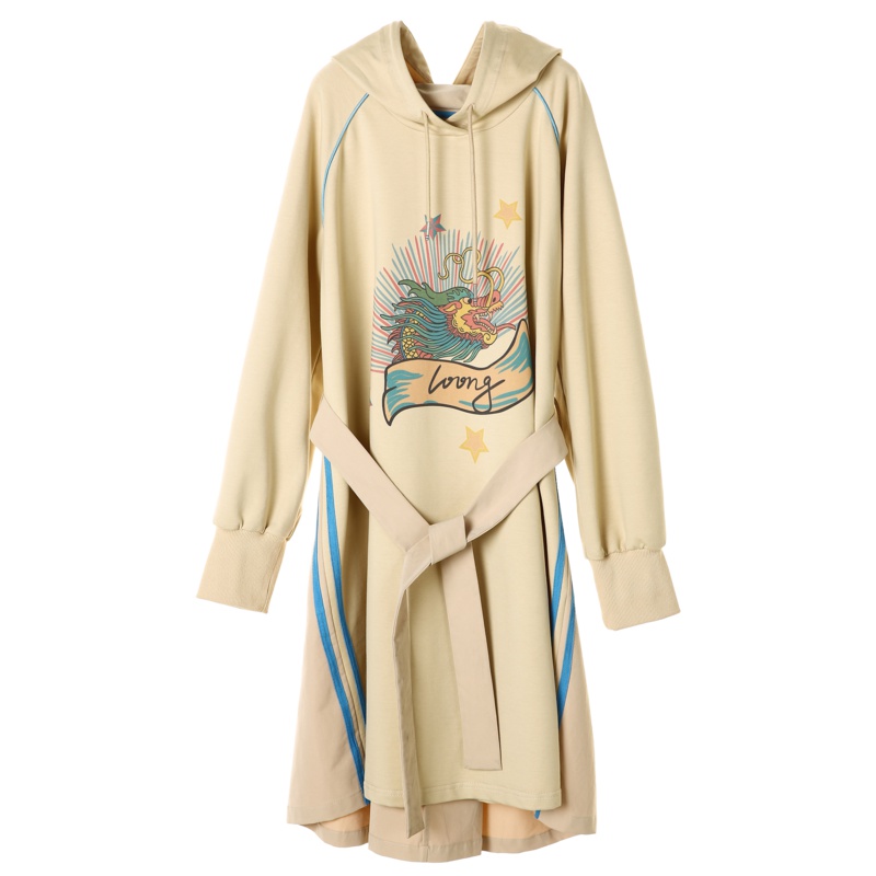 裂帛连帽卫衣连衣裙夏装新款撞色街头学生长袖宽松印花裙子