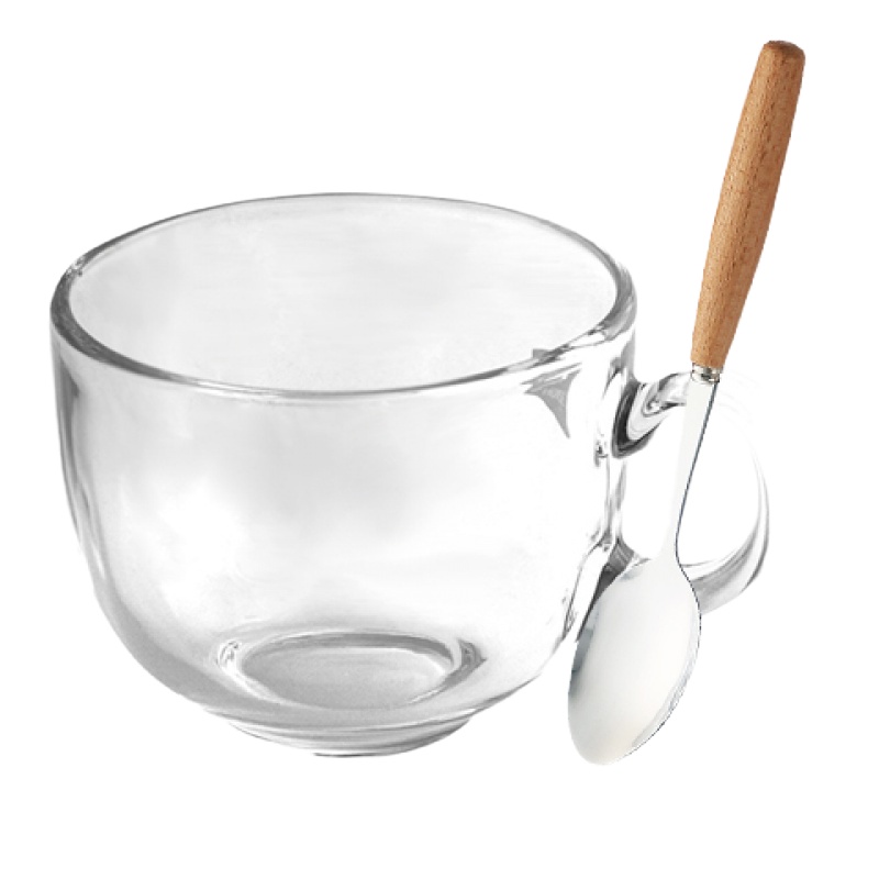 早餐杯玻璃杯咖啡麦片杯家用简约杯子带把水杯牛奶杯燕麦杯大茶杯 封后 牛奶杯[480ml]+木柄勺子可微波