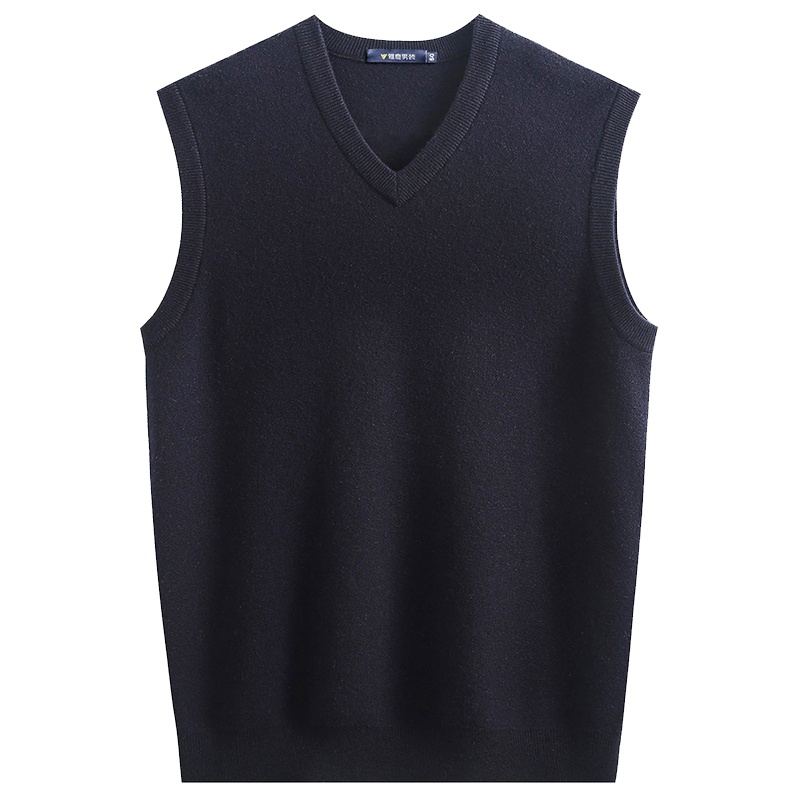 雅鹿男装男士羊毛衫100%纯羊毛商务休闲纯色V领套头保暖无袖马甲11047012