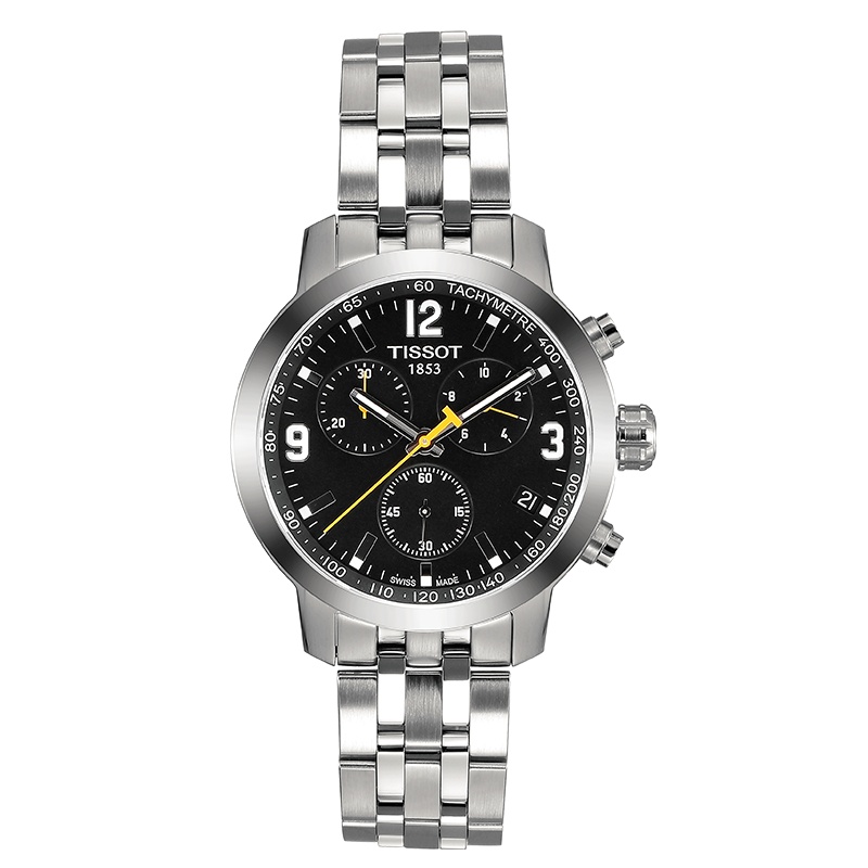 天梭(TISSOT)瑞士手表 运动休闲炫酷黑盘防水 PRC200系列钢带男士石英表T055.417.11.057.00