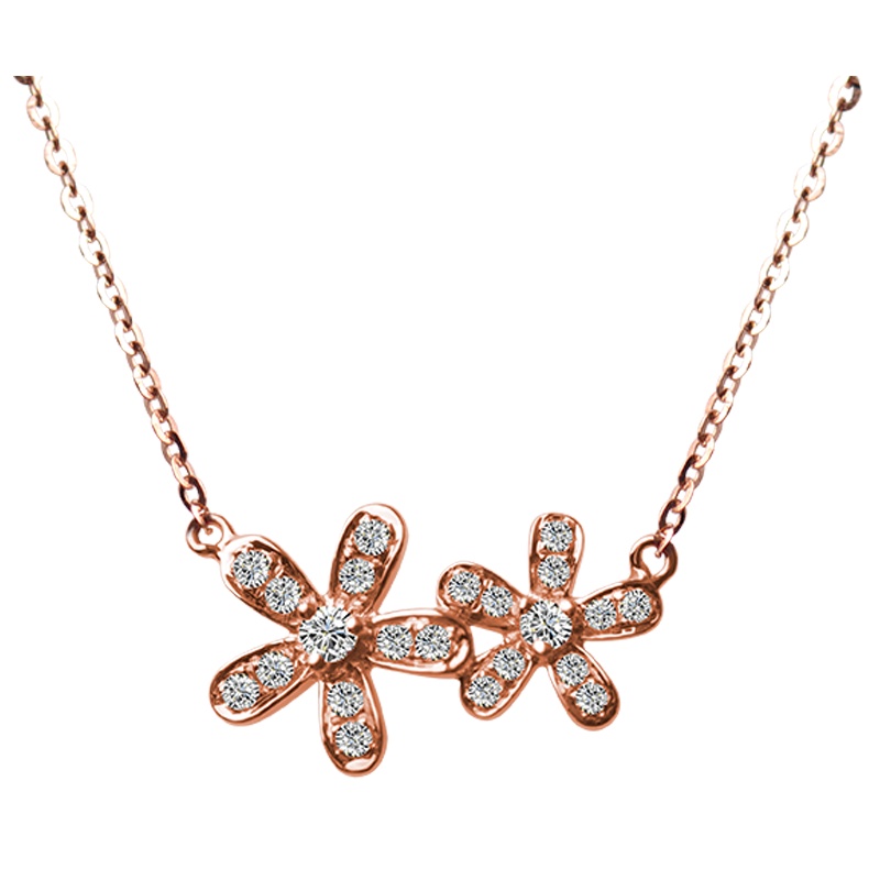 梦克拉 Mkela 18k玫瑰金钻石项链 花寻 18k金群镶钻石项坠女 坠链一体 吊坠 黄金 定价 18K金 送朋友