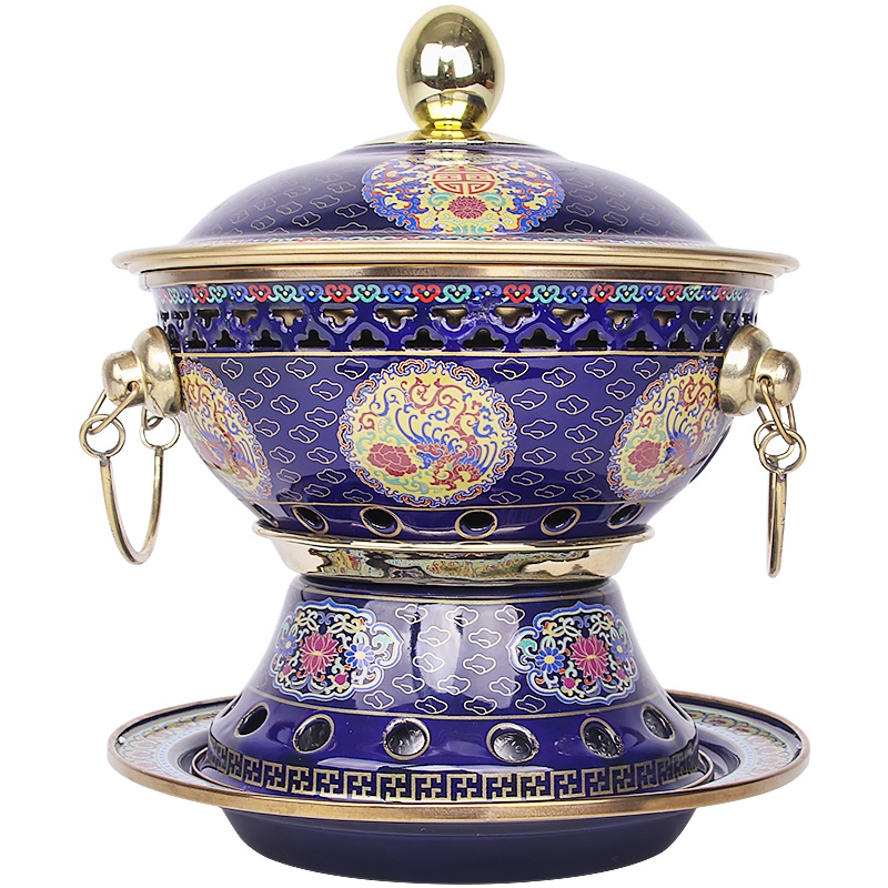 拜杰景泰蓝铜火锅家用商用纯铜酒精炉铜锅分餐单人酒精小火锅