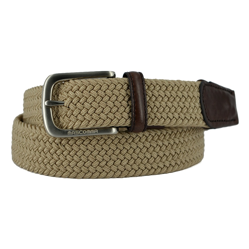 MASCOMMA弹力松紧编织配牛皮针扣腰带皮带 4D8555BGE