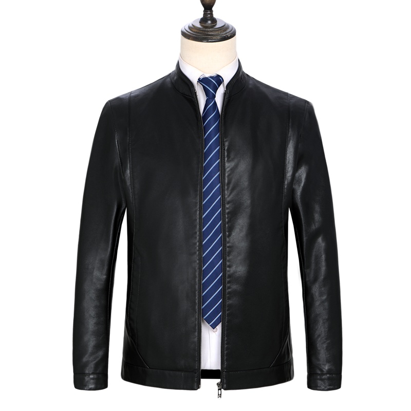 恒源祥男士皮衣中年男士PU皮衣秋冬季款中年皮夹克外套上衣