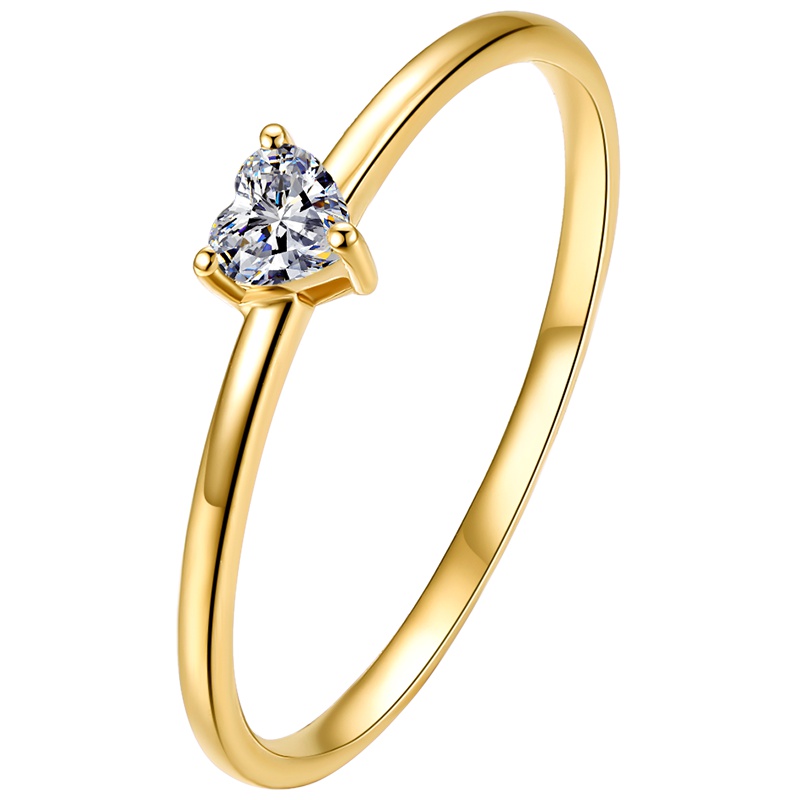 周六福FG色黄18K金三爪心形钻石戒指1322